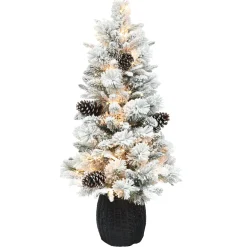 Pre-Lit Christmas Trees*The Holiday Aisle Flocked 3.5 Green/White Spruce Artificial Christmas Tree With 35 Clear/White Lights