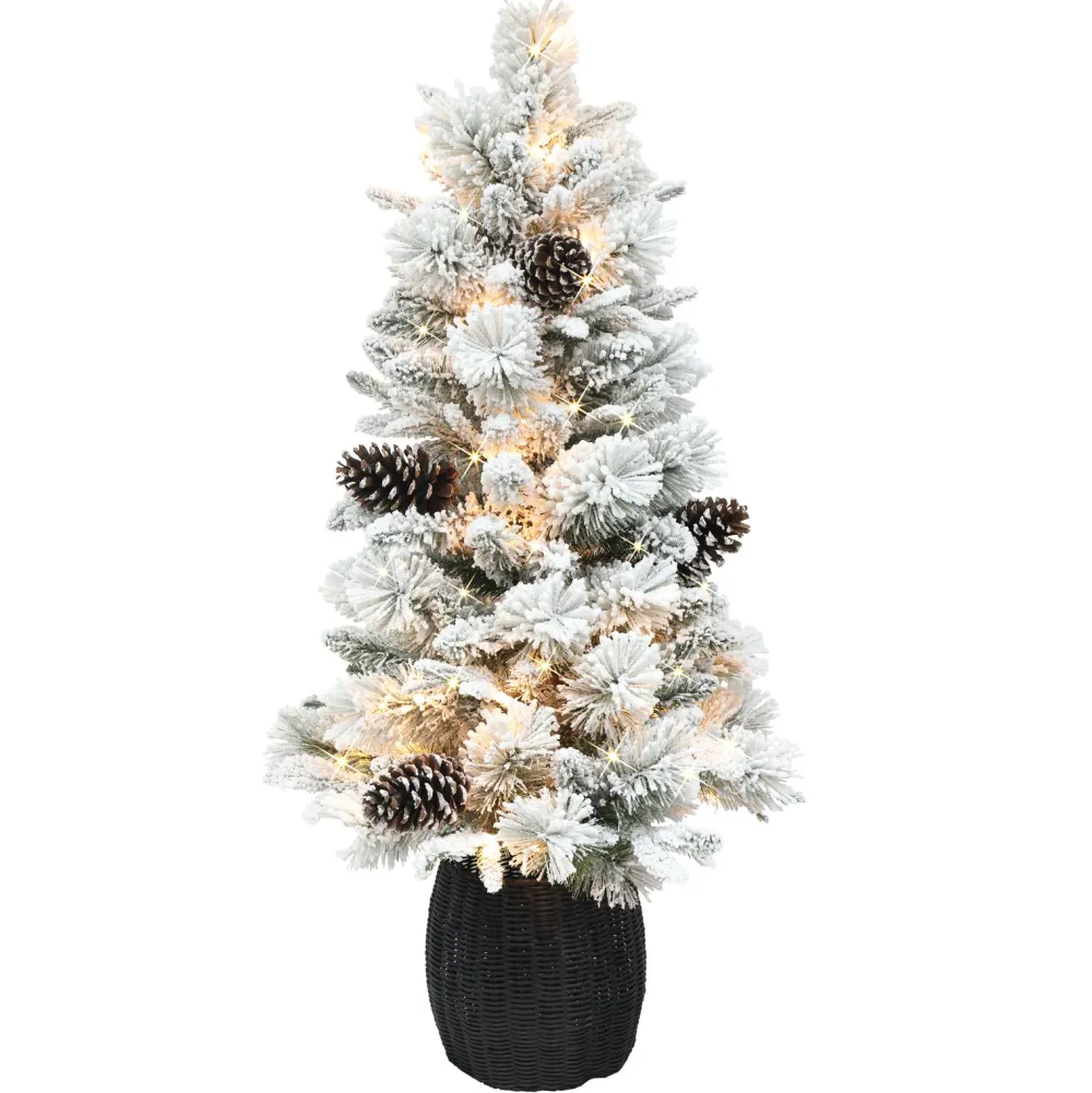 Pre-Lit Christmas Trees*The Holiday Aisle Flocked 3.5 Green/White Spruce Artificial Christmas Tree With 35 Clear/White Lights