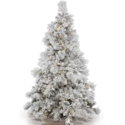 Pre-Lit Christmas Trees*The Holiday Aisle Flocked Alberta 9' White/Green Alberta Artificial Christmas Tree With 950 Led Clear/White Lights With Stand