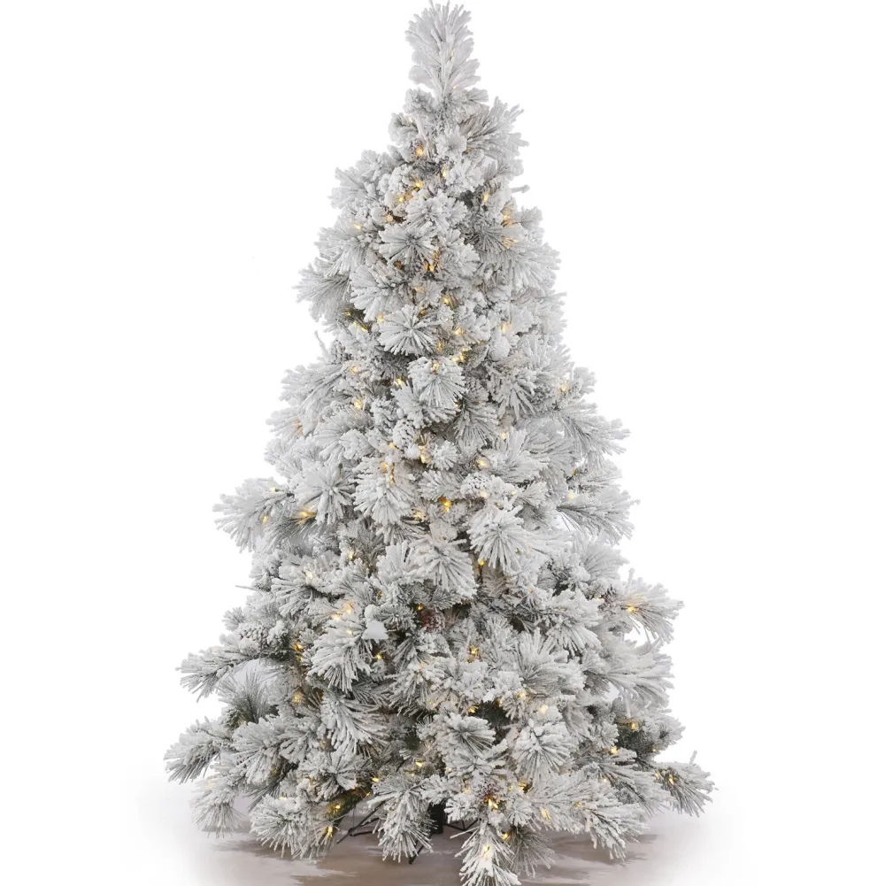 Pre-Lit Christmas Trees*The Holiday Aisle Flocked Alberta 9' White/Green Alberta Artificial Christmas Tree With 950 Led Clear/White Lights With Stand