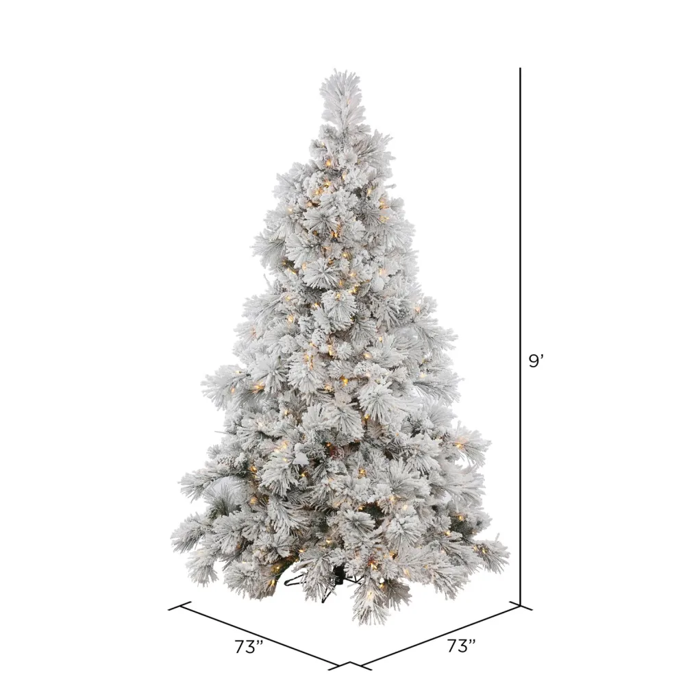 Pre-Lit Christmas Trees*The Holiday Aisle Flocked Alberta 9' White/Green Alberta Artificial Christmas Tree With 950 Led Clear/White Lights With Stand