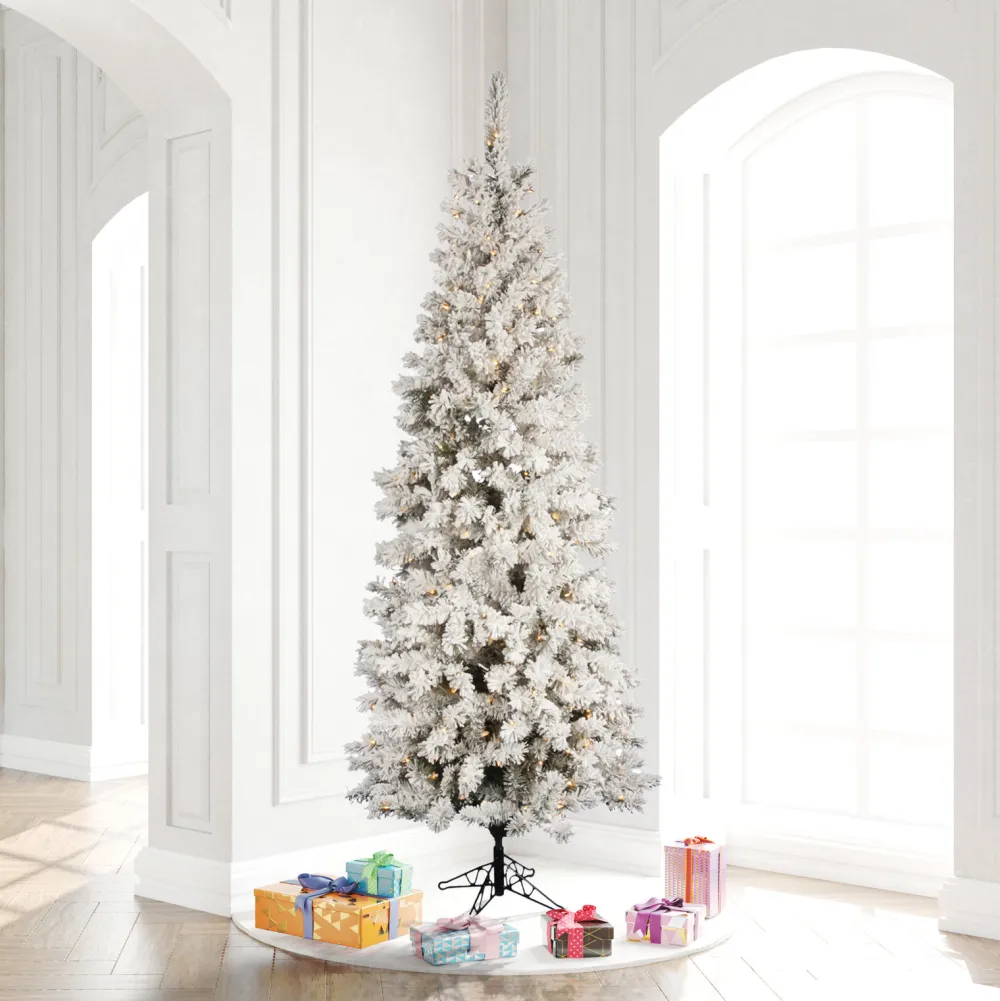 Pre-Lit Christmas Trees*The Holiday Aisle Flocked Pacific Pencil Pine Artificial Christmas Tree