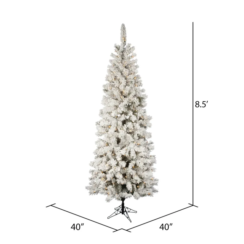 Pre-Lit Christmas Trees*The Holiday Aisle Flocked Pacific Pencil Pine Artificial Christmas Tree