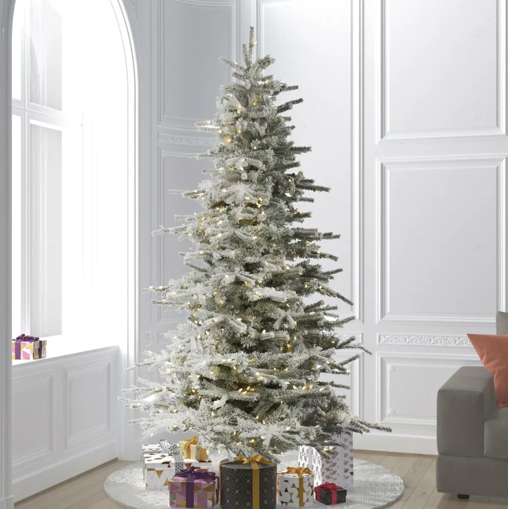 Pre-Lit Christmas Trees*The Holiday Aisle Flocked Sierra 12' White Fir Artificial Christmas Tree With 1850 Led White Lights With Stand