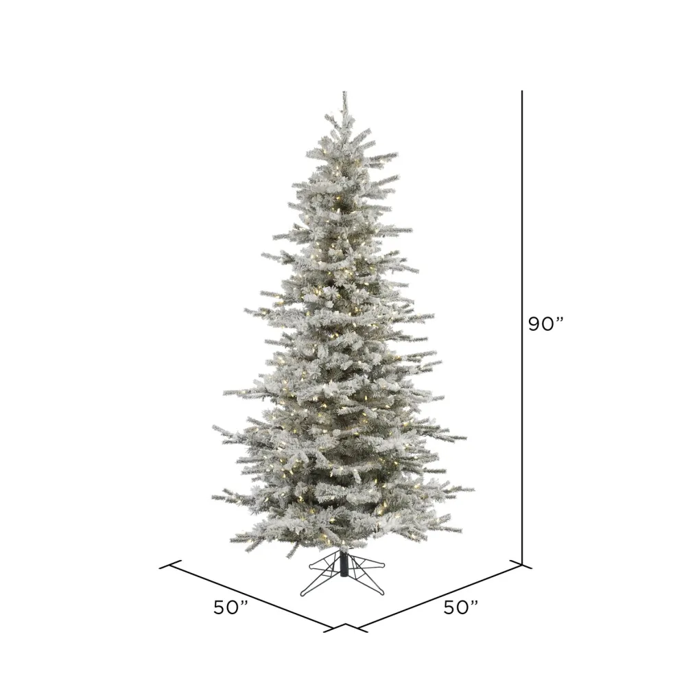 Pre-Lit Christmas Trees*The Holiday Aisle Flocked Slim 7.5' Fir Artificial Christmas Tree With 700 Warm White Led Lights