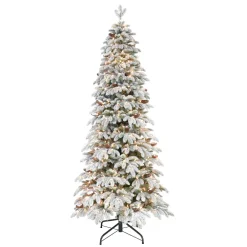 Pre-Lit Christmas Trees*The Holiday Aisle Flocked Slim Montville 7.5' Green/White Spruce Artificial Christmas Tree With 450 Clear/White Lights