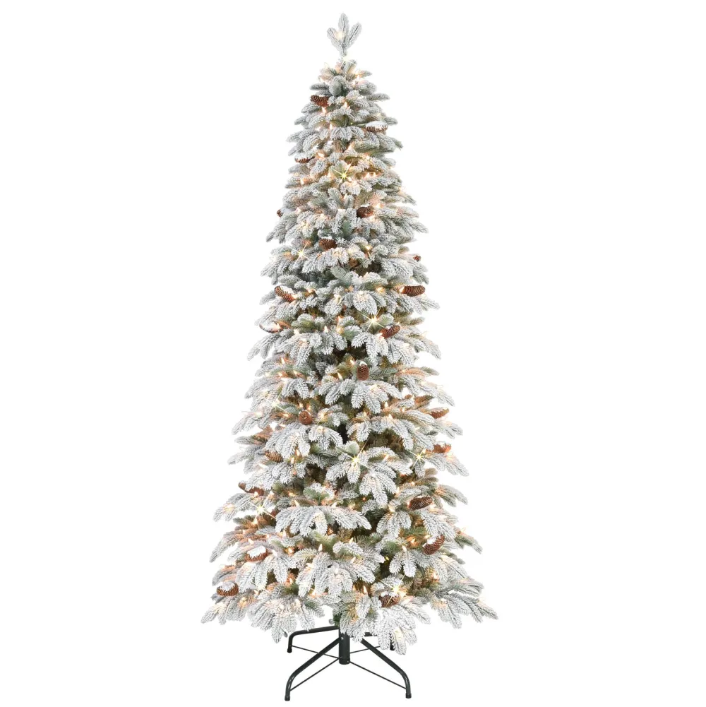 Pre-Lit Christmas Trees*The Holiday Aisle Flocked Slim Montville 7.5' Green/White Spruce Artificial Christmas Tree With 450 Clear/White Lights