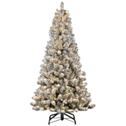 Pre-Lit Christmas Trees*The Holiday Aisle Flocked Virginia Pine 6.5' Green/White Pine Artificial Christmas Tree With 300 Clear/White Lights