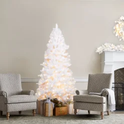 Pre-Lit Christmas Trees*Martha Stewart Flocked White Spruce Artificial Christmas Tree With Clear/White Lights