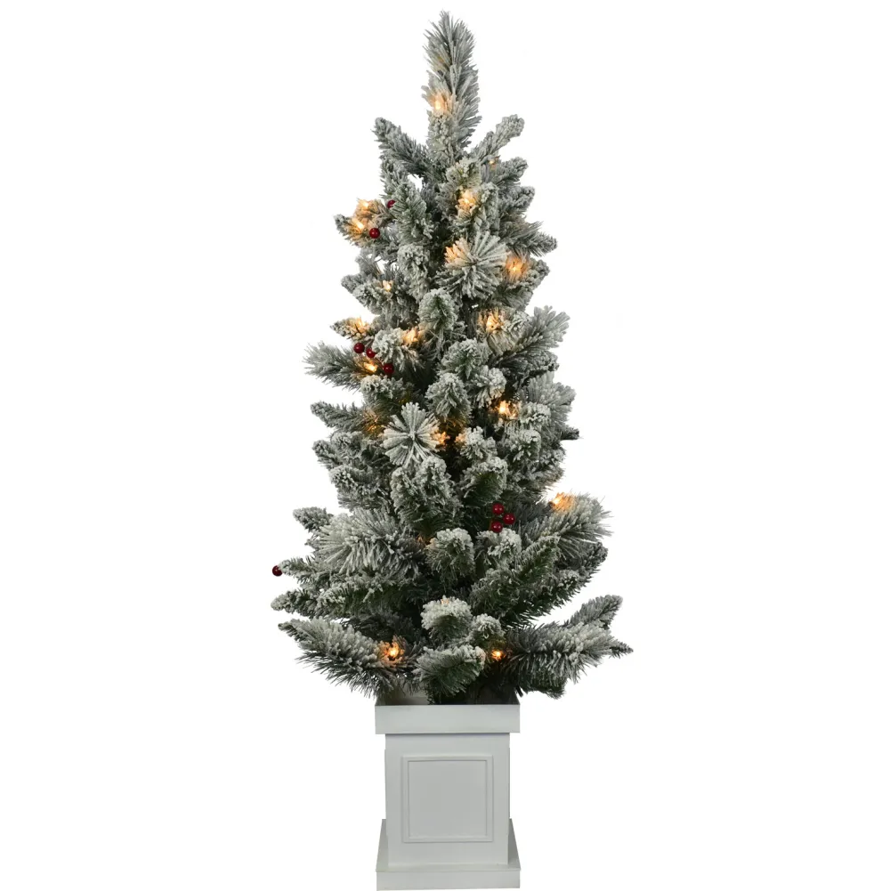 Pre-Lit Christmas Trees*The Holiday Aisle 4-Foot Pre-Lit And Flocked Artificial Christmas Tree With Decorative Berries And 50 Lights