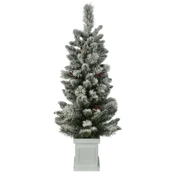 Pre-Lit Christmas Trees*The Holiday Aisle 4-Foot Pre-Lit And Flocked Artificial Christmas Tree With Decorative Berries And 50 Lights