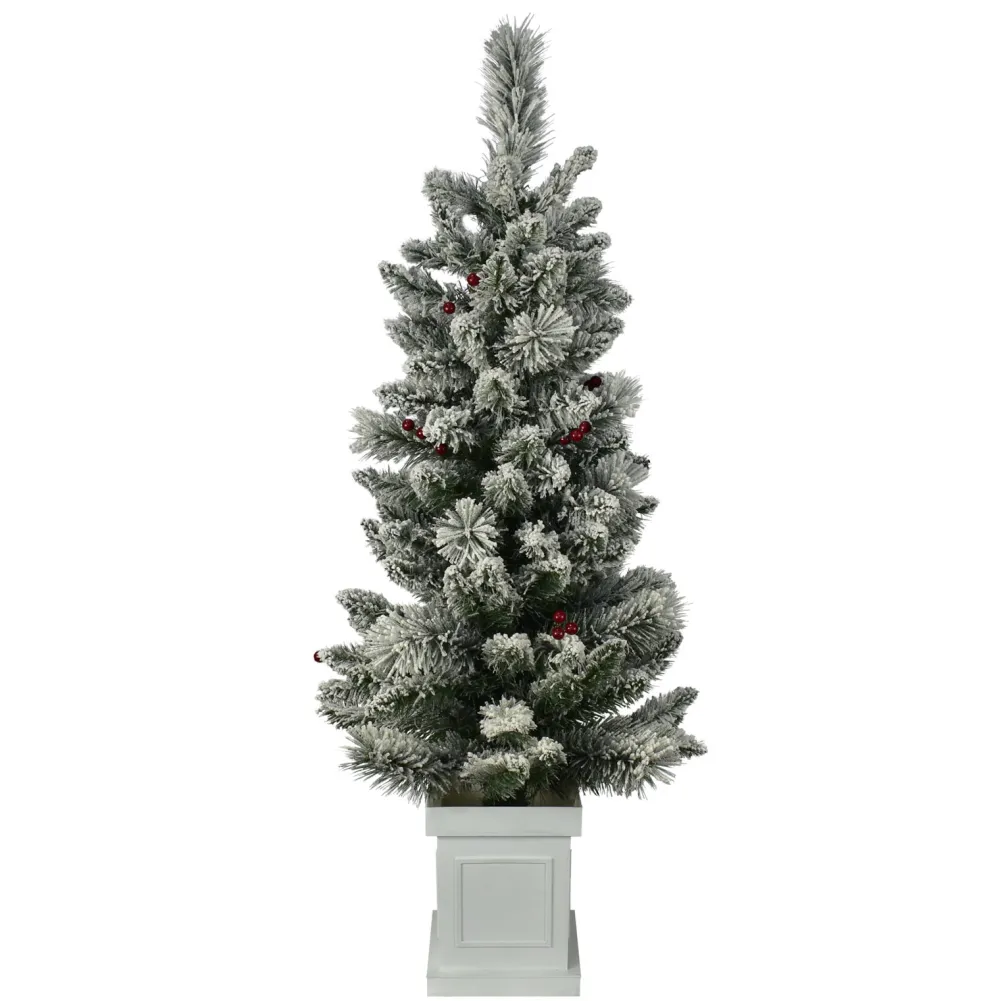 Pre-Lit Christmas Trees*The Holiday Aisle 4-Foot Pre-Lit And Flocked Artificial Christmas Tree With Decorative Berries And 50 Lights