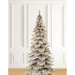 Pre-Lit Christmas Trees*The Holiday Aisle 7.5Ft Slender Flocked/Frosted Spruce Christmas Tree With 350 Led Lights