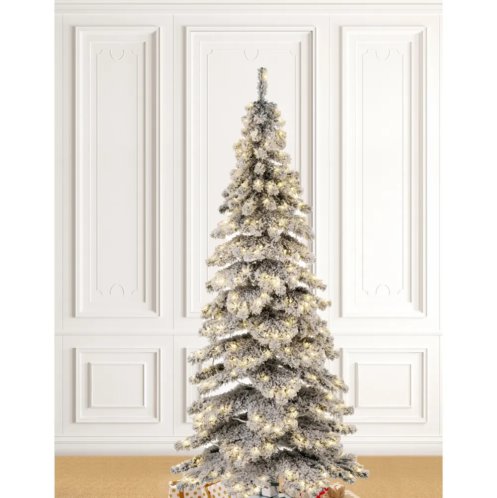 Pre-Lit Christmas Trees*The Holiday Aisle 7.5Ft Slender Flocked/Frosted Spruce Christmas Tree With 350 Led Lights