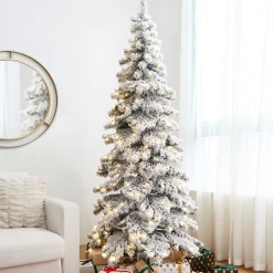 Pre-Lit Christmas Trees*The Holiday Aisle 7.5Ft Slender Flocked/Frosted Spruce Christmas Tree With 350 Led Lights
