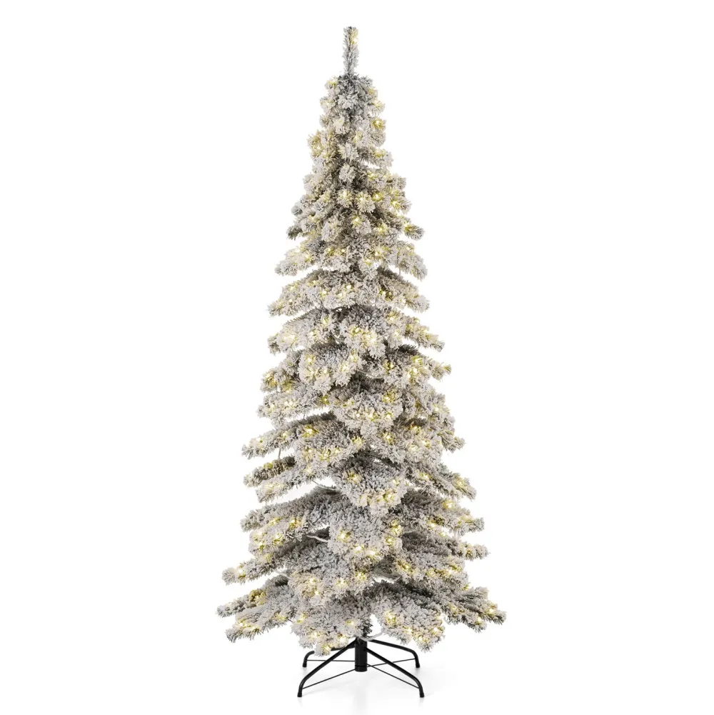 Pre-Lit Christmas Trees*The Holiday Aisle 7.5Ft Slender Flocked/Frosted Spruce Christmas Tree With 350 Led Lights