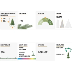 Pre-Lit Christmas Trees*The Holiday Aisle 7.5Ft Slender Flocked/Frosted Spruce Christmas Tree With 350 Led Lights