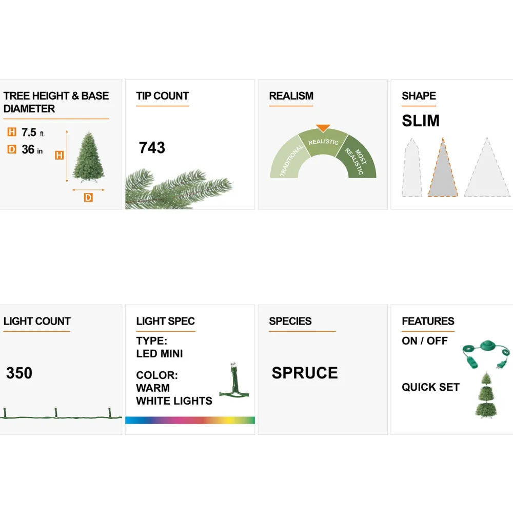 Pre-Lit Christmas Trees*The Holiday Aisle 7.5Ft Slender Flocked/Frosted Spruce Christmas Tree With 350 Led Lights