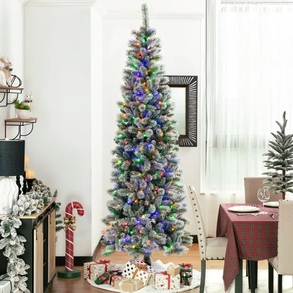 Pre-Lit Christmas Trees*The Holiday Aisle 9Ft Slender Flocked/Frosted Artificial Pine Christmas Tree With 450 Led Lights
