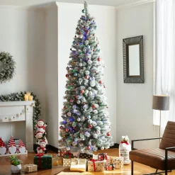 Pre-Lit Christmas Trees*The Holiday Aisle 9Ft Slender Flocked/Frosted Artificial Pine Christmas Tree With 450 Led Lights