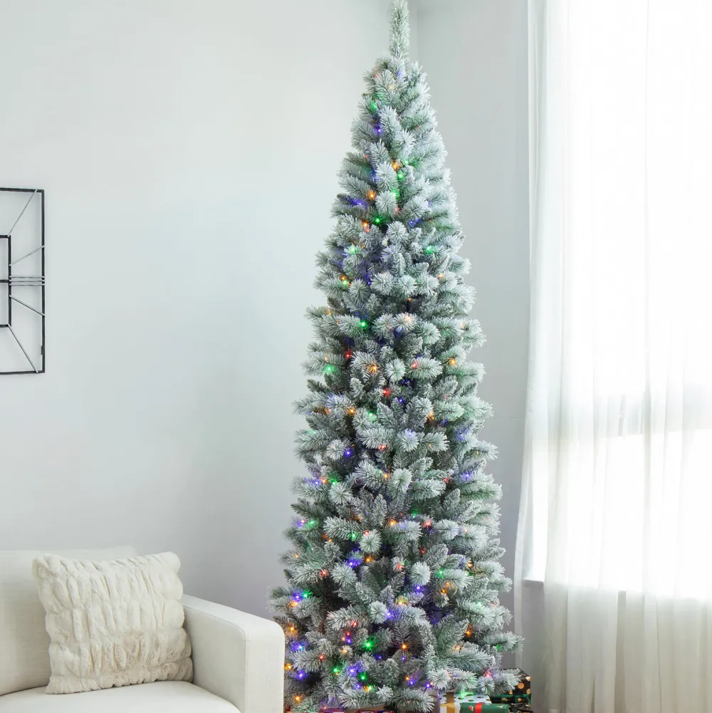 Pre-Lit Christmas Trees*The Holiday Aisle 9Ft Slender Flocked/Frosted Artificial Pine Christmas Tree With 450 Led Lights