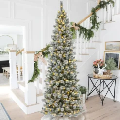 Pre-Lit Christmas Trees*The Holiday Aisle 9Ft Slender Flocked/Frosted Artificial Pine Christmas Tree With 450 Led Lights