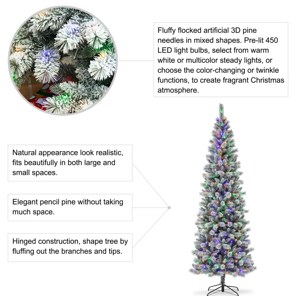 Pre-Lit Christmas Trees*The Holiday Aisle 9Ft Slender Flocked/Frosted Artificial Pine Christmas Tree With 450 Led Lights