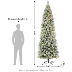 Pre-Lit Christmas Trees*The Holiday Aisle 9Ft Slender Flocked/Frosted Artificial Pine Christmas Tree With 450 Led Lights