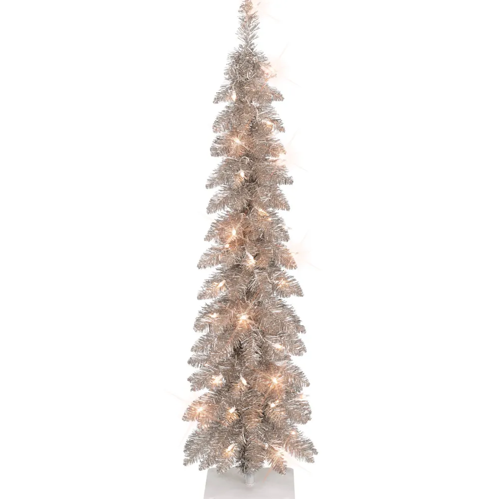 Pre-Lit Christmas Trees*The Holiday Aisle Giany 4' H Slender Gold Pine Christmas Tree With 50 Lights