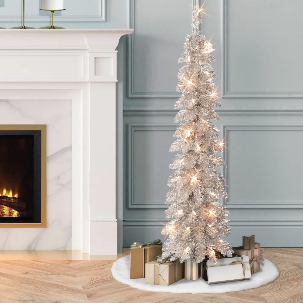 Pre-Lit Christmas Trees*The Holiday Aisle Giany 4' H Slender Gold Pine Christmas Tree With 50 Lights