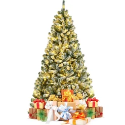 Pre-Lit Christmas Trees*The Holiday Aisle Green Artificial Flocked/Frosted Christmas Tree With Led Lights