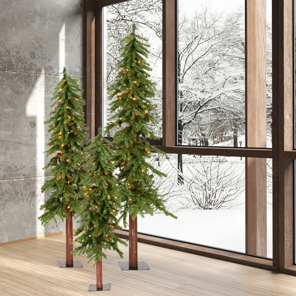 Pre-Lit Christmas Trees*The Holiday Aisle Green Pine Artificial Christmas Tree With Multi-Colored Mini Lights