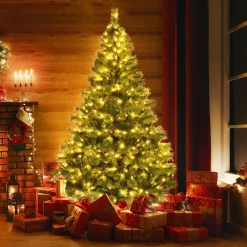 Pre-Lit Christmas Trees*The Holiday Aisle Green Pine Christmas Tree With Led Lights And Pinecones