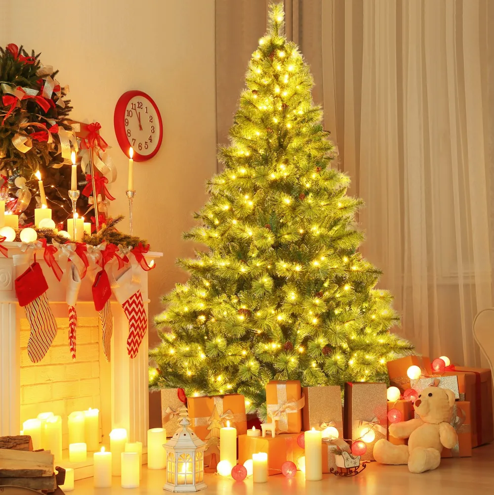 Pre-Lit Christmas Trees*The Holiday Aisle Green Pine Christmas Tree With Led Lights And Pinecones