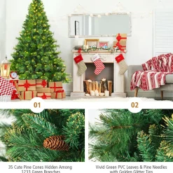 Pre-Lit Christmas Trees*The Holiday Aisle Green Pine Christmas Tree With Led Lights And Pinecones