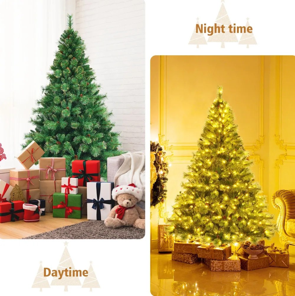 Pre-Lit Christmas Trees*The Holiday Aisle Green Pine Christmas Tree With Led Lights And Pinecones