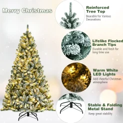 Pre-Lit Christmas Trees*The Holiday Aisle Green Pine Flocked/Frosted Christmas Tree With Led Lights