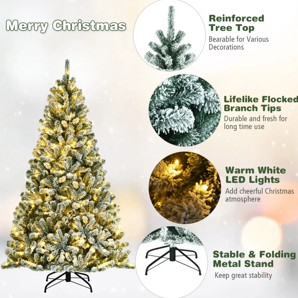 Pre-Lit Christmas Trees*The Holiday Aisle Green Pine Flocked/Frosted Christmas Tree With Led Lights