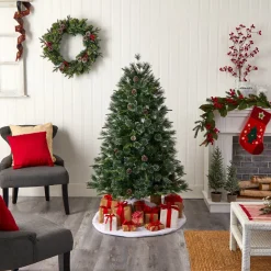 Pre-Lit Christmas Trees*The Holiday Aisle Green Realistic Artificial Pine Cashmere Christmas Tree With 900 Led Lights And Pinecones