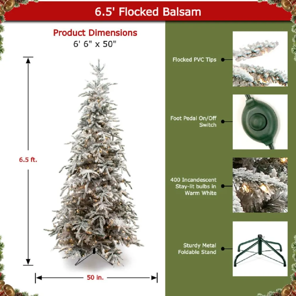 Pre-Lit Christmas Trees*Kelly Clarkson Home Green/White Realistic Artificial Pine Flocked/Frosted Christmas Tree With Lights