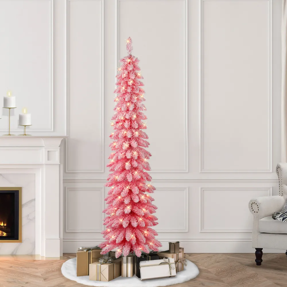 Pre-Lit Christmas Trees*The Holiday Aisle Gwendia Slender Pink Pine Christmas Tree With 100 Lights