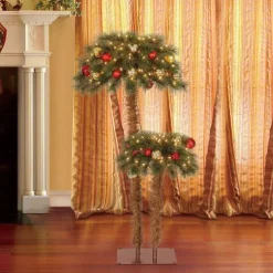 Pre-Lit Christmas Trees*The Holiday Aisle Home Heritage 5' And 3' Prelit Artificial Double Christmas Palm Trees 150 Lights