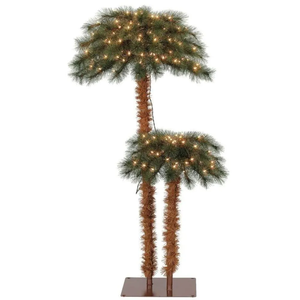 Pre-Lit Christmas Trees*The Holiday Aisle Home Heritage 5' And 3' Prelit Artificial Double Christmas Palm Trees 150 Lights