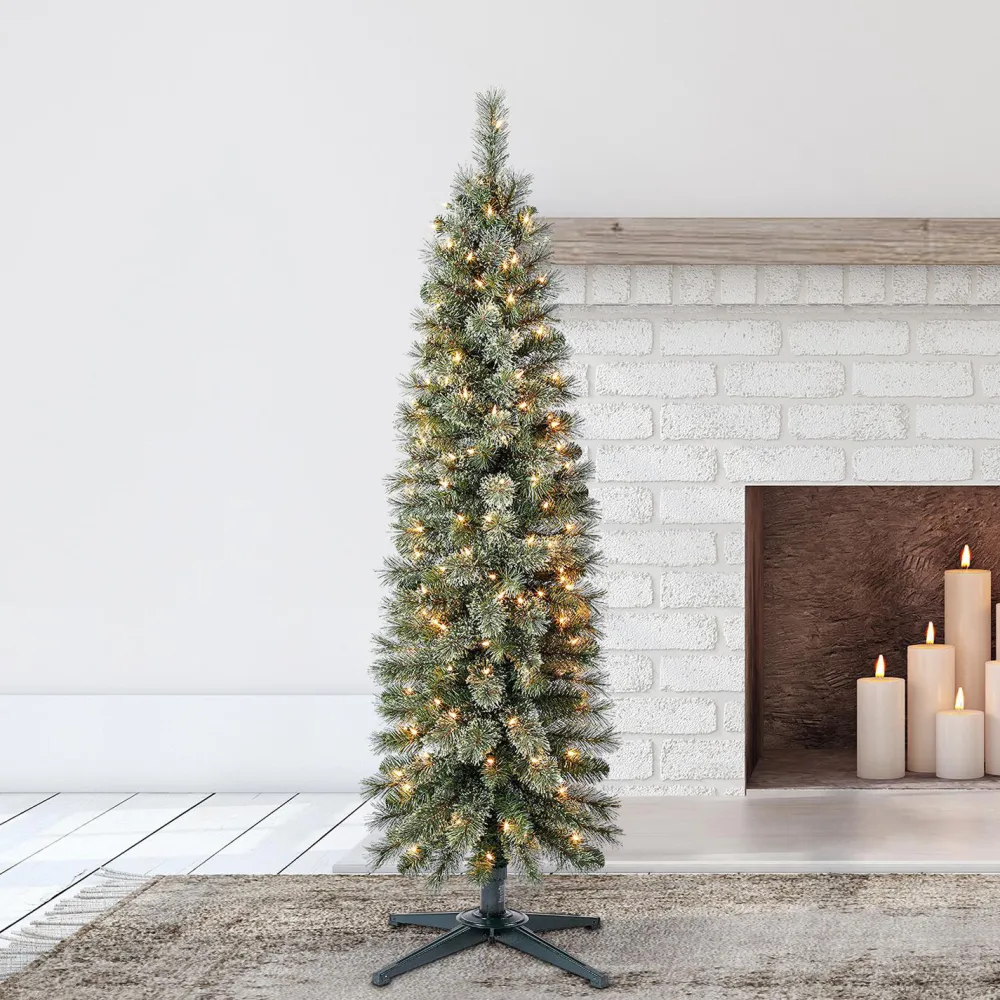 Pre-Lit Christmas Trees*The Holiday Aisle Home Heritage 5 Ft Pre Lit Stanley Cashmere Pencil Pine Christmas Tree W/ Lights