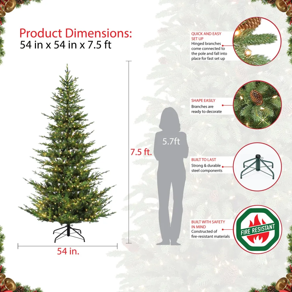 Pre-Lit Christmas Trees*The Holiday Aisle Natural 7.5' Green Fir Artificial Christmas Tree With 700 Clear And White Lights