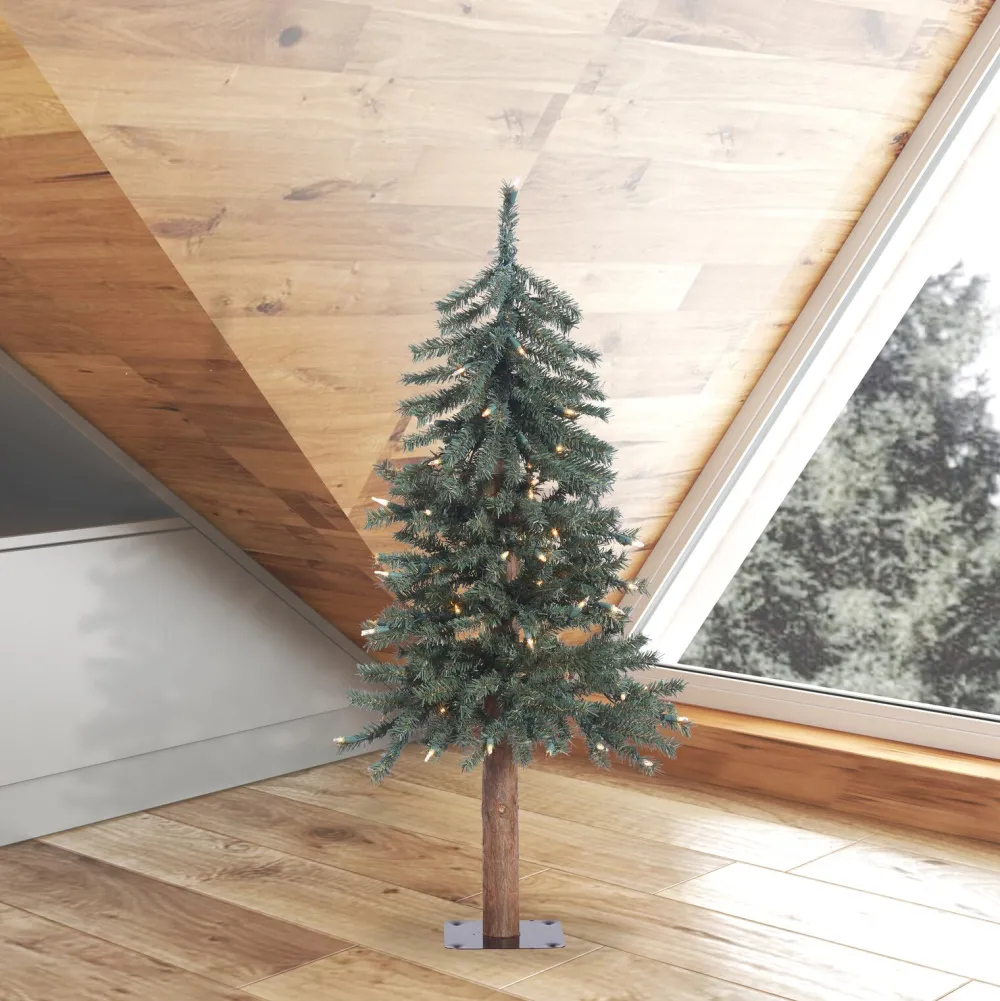 Pre-Lit Christmas Trees*The Holiday Aisle Natural Bark Alpine Artificial Christmas Tree