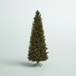 Pre-Lit Christmas Trees*Mercury Row Omusa 6.5' Slender Green Realistic Artificial Fir Christmas Tree With 300 Led Color Changing/Combination Lights