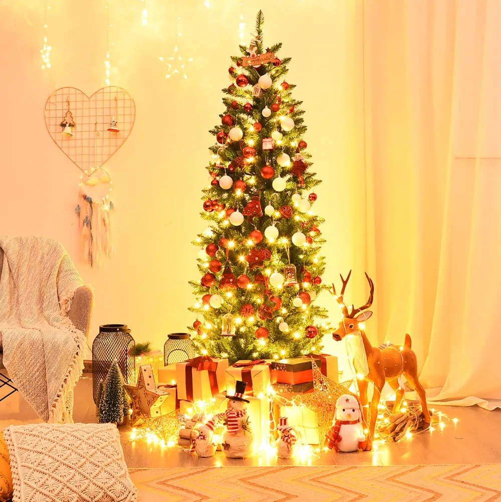 Pre-Lit Christmas Trees*The Holiday Aisle Pencil 6' Green Fir Christmas Tree With 250 Clear/White Lights