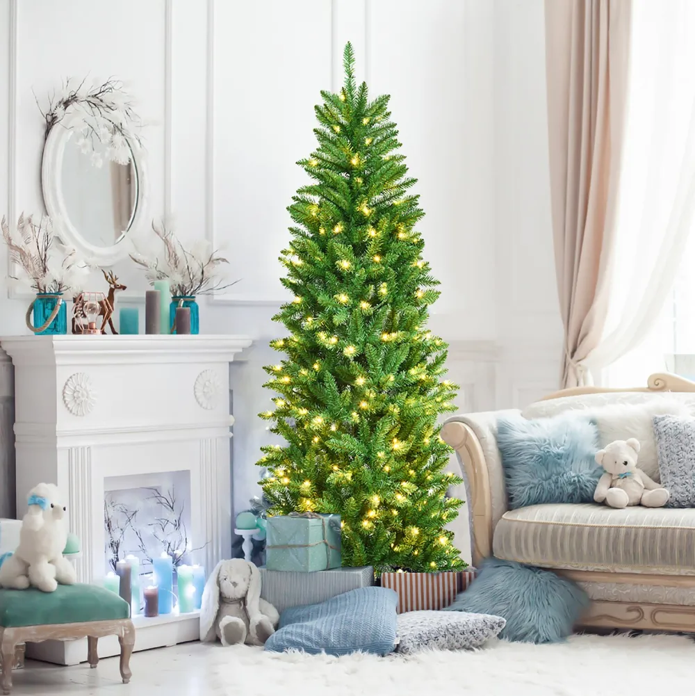 Pre-Lit Christmas Trees*The Holiday Aisle Pencil 6' Green Fir Christmas Tree With 250 Clear/White Lights