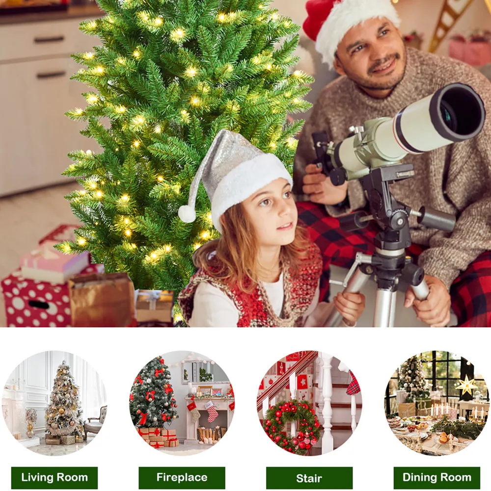 Pre-Lit Christmas Trees*The Holiday Aisle Pencil 6' Green Fir Christmas Tree With 250 Clear/White Lights